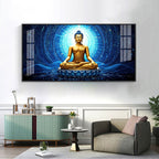 Buddha Bliss In Blue Aura Premium Acrylic Horizontal Wall Art