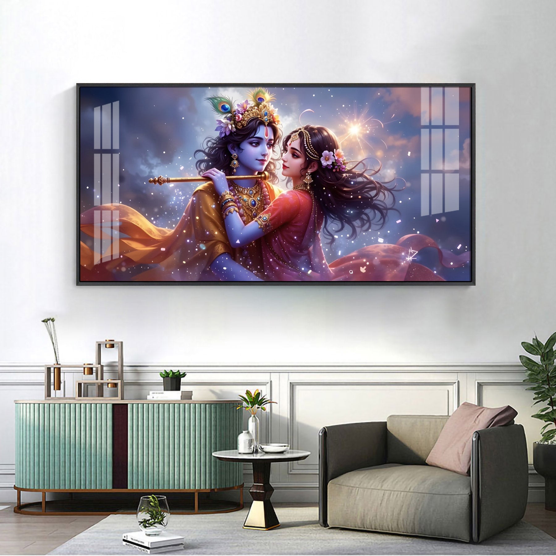 Radha Krishna Dancing Premium Acrylic Horizontal Wall Art