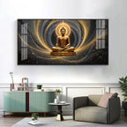 Golden Wave Buddha Reflection Premium Acrylic Horizontal Wall Art