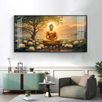 Blissful Buddha With Lotus Petal Premium Acrylic Horizontal Wall Art