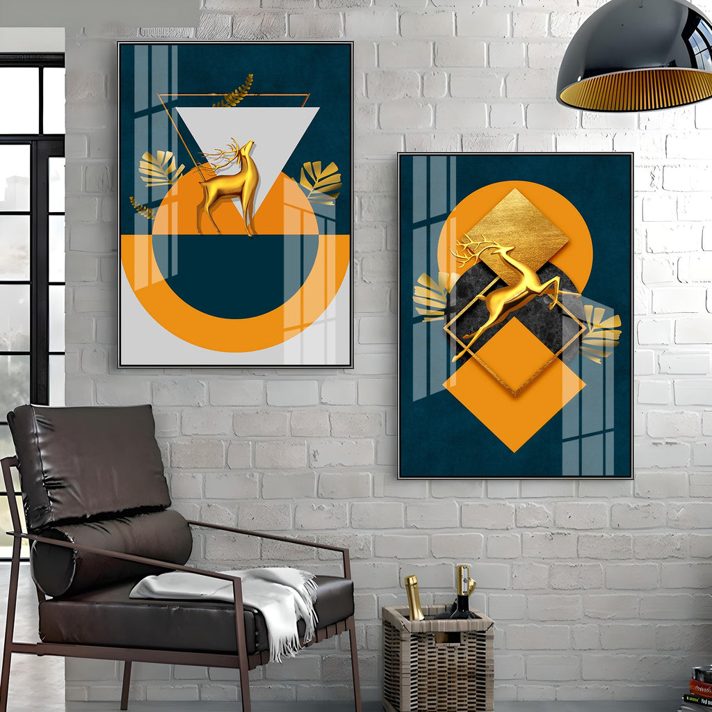 Geometric Splendor Premium Acrylic Vertical Wall Art (Set Of 2)
