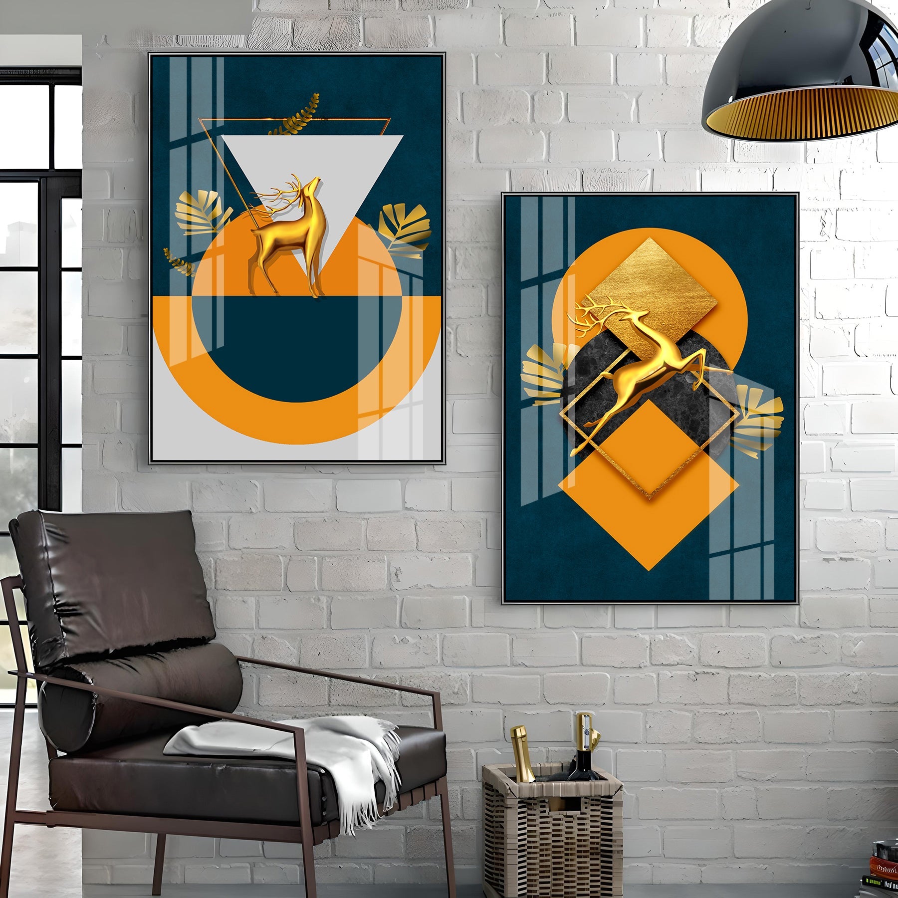 Geometric Splendor Premium Acrylic Vertical Wall Art (Set Of 2)