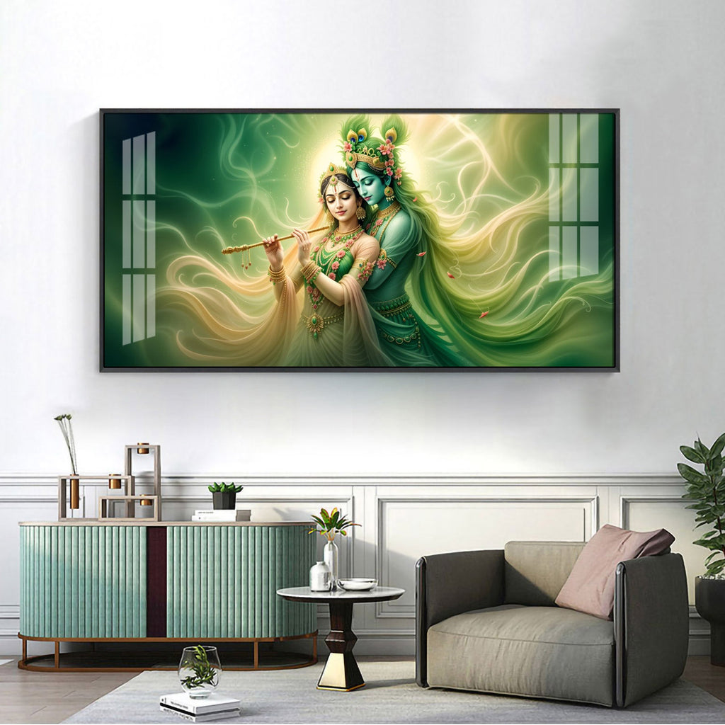 Krishna Radha Divine Connection Premium Acrylic Horizontal Wall Art