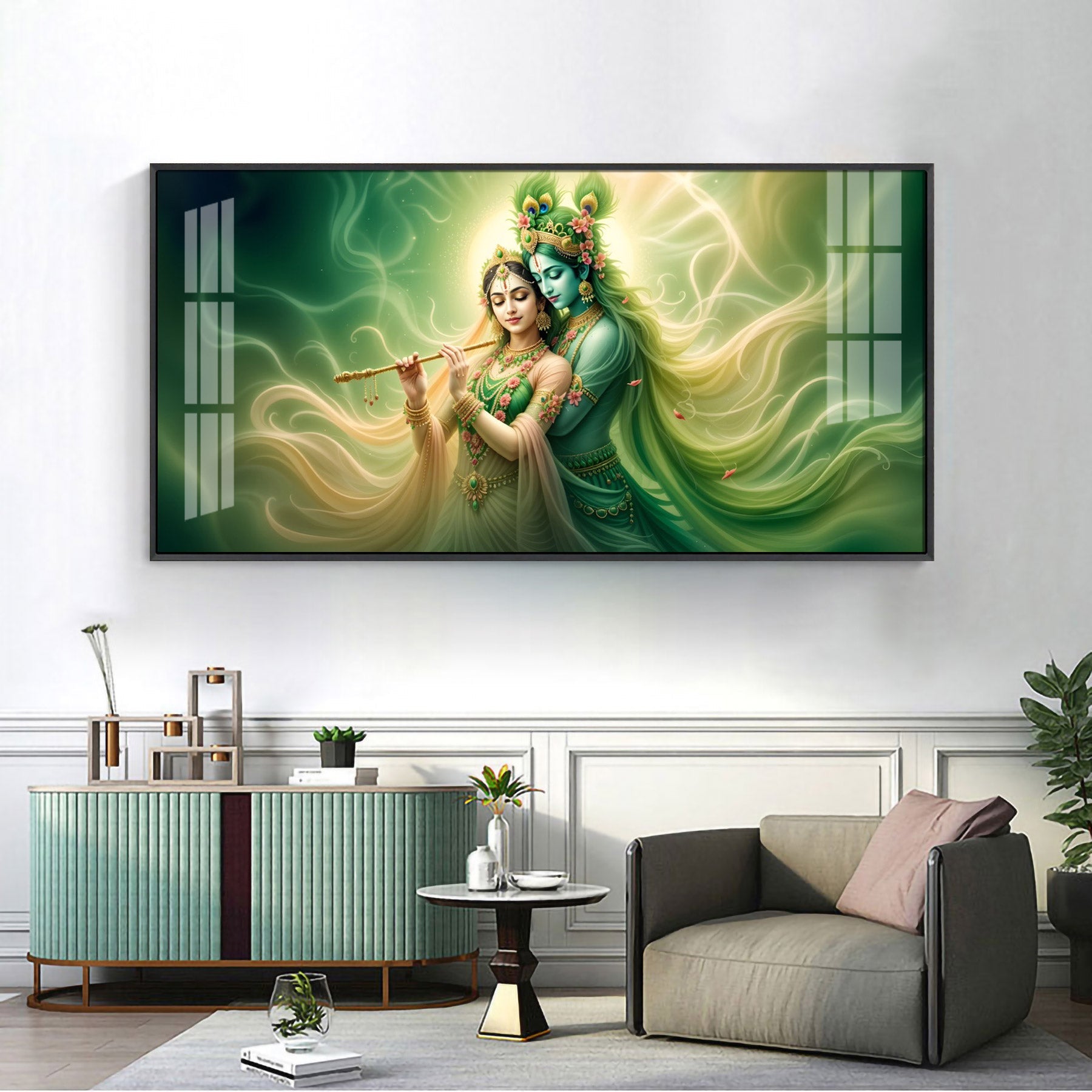 Krishna Radha Divine Connection Premium Acrylic Horizontal Wall Art