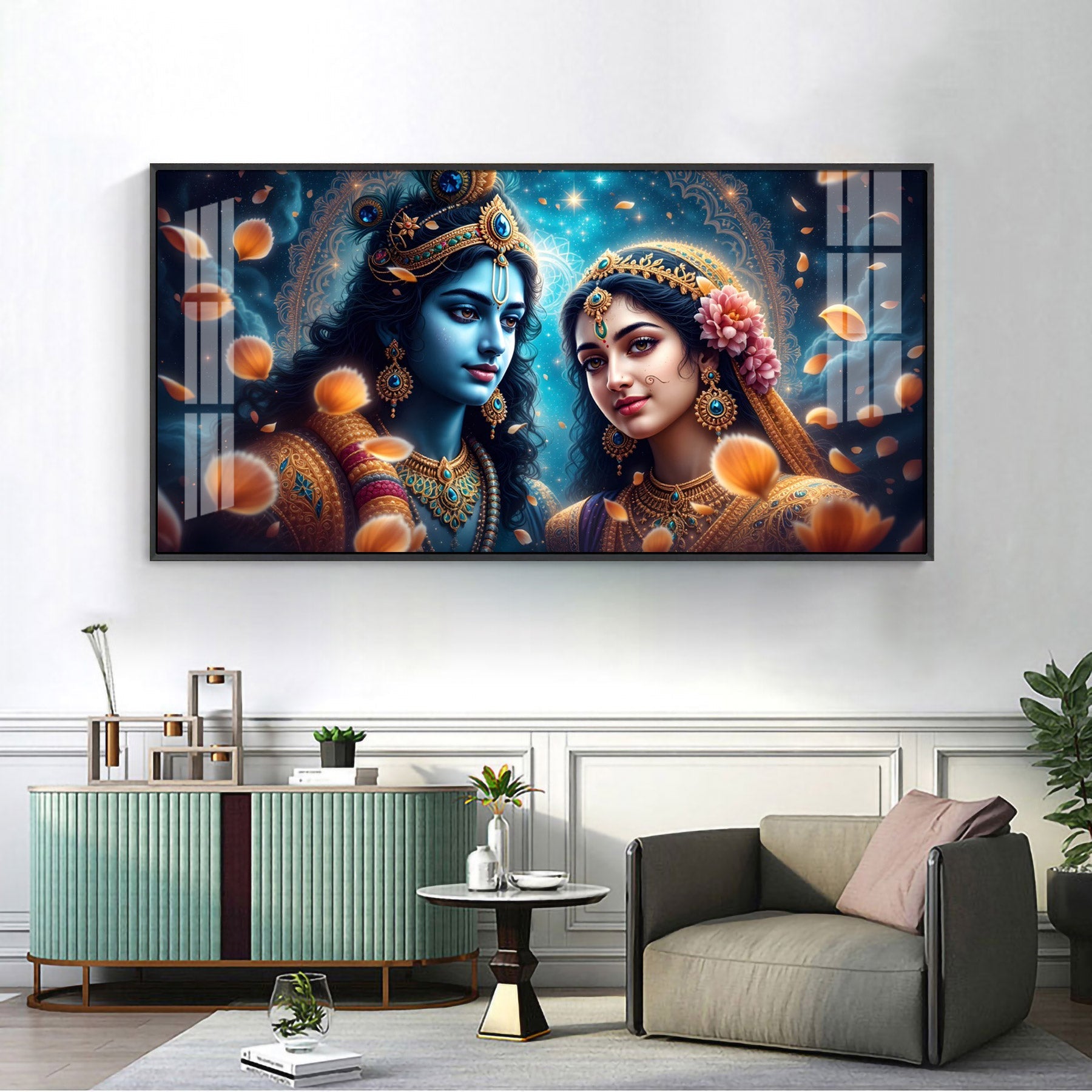 Beautiful Radha With Krishna Premium Acrylic Horizontal Wall Art