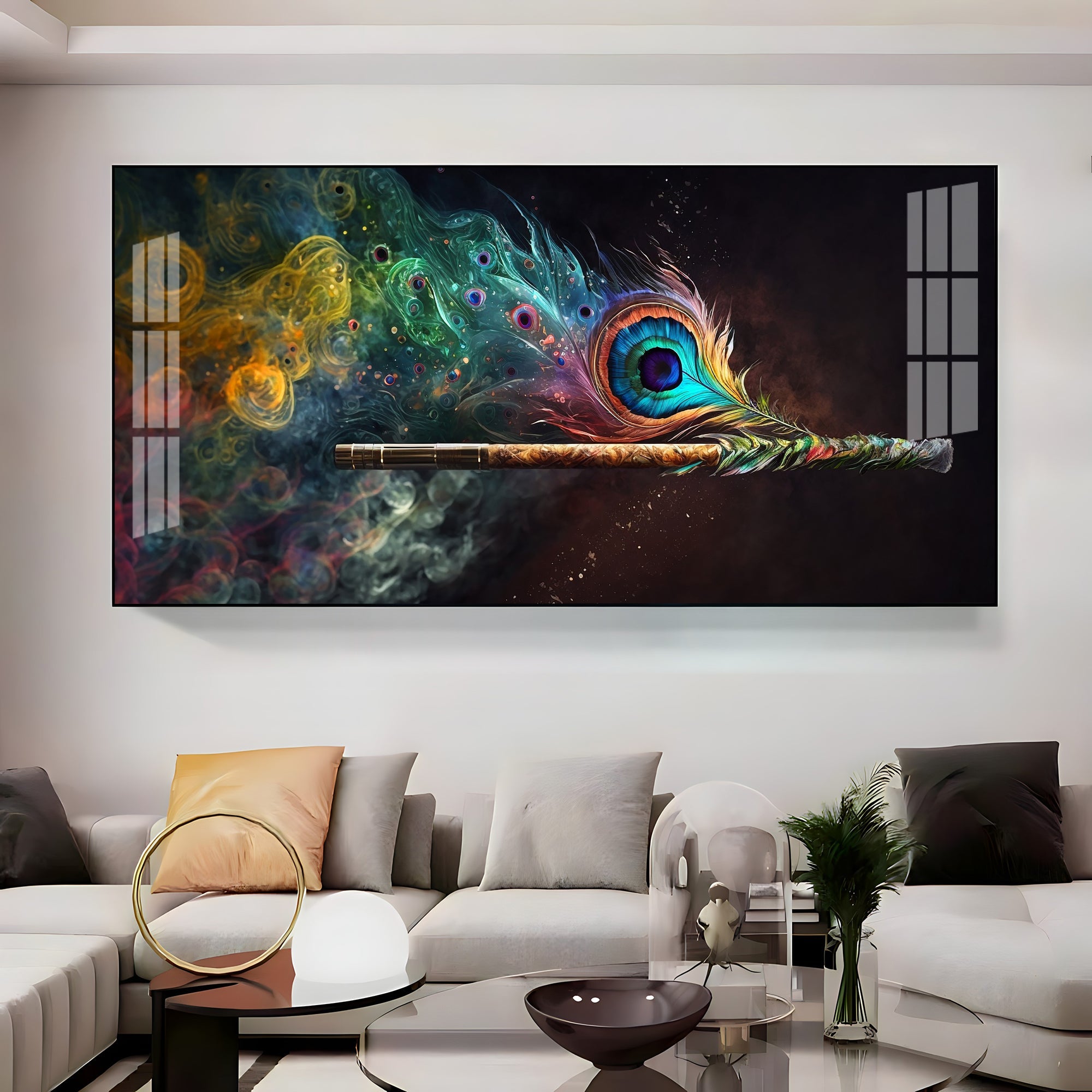 Divine Krishna Coverts Illumination Premium Acrylic Horizontal Wall Art