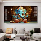 Lord Ganesha Holding Shell Premium Acrylic Horizontal Wall Art