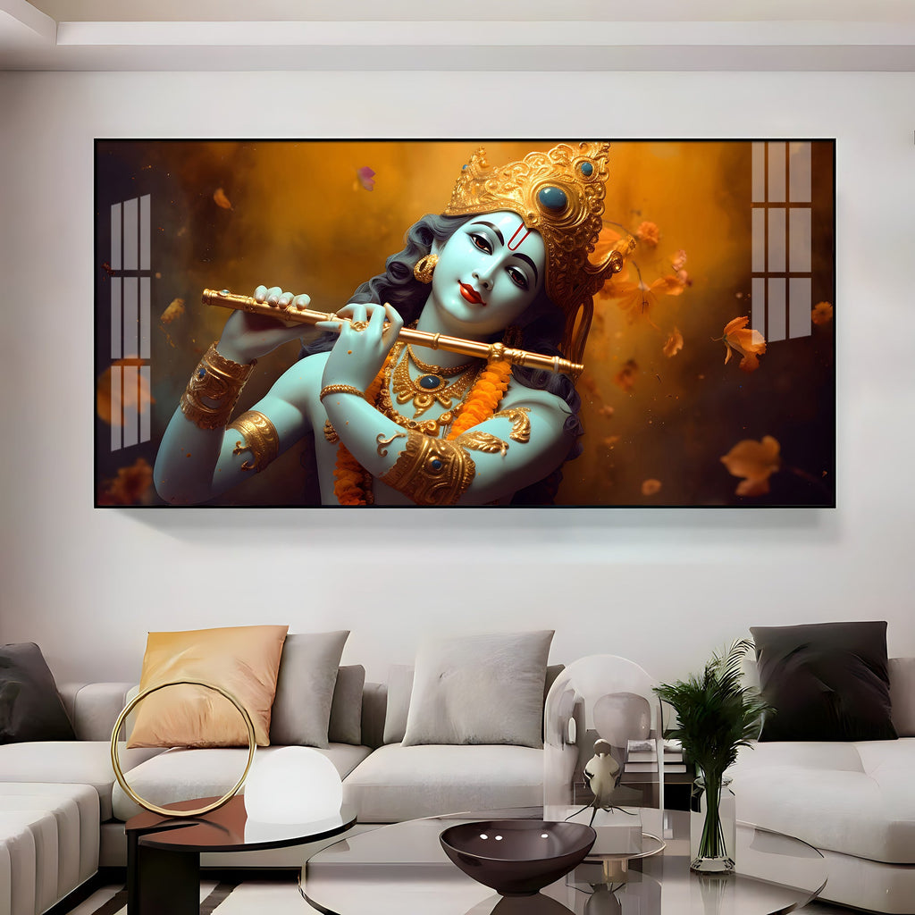 Om Jai Shree Krishna Premium Acrylic Horizontal Wall Art
