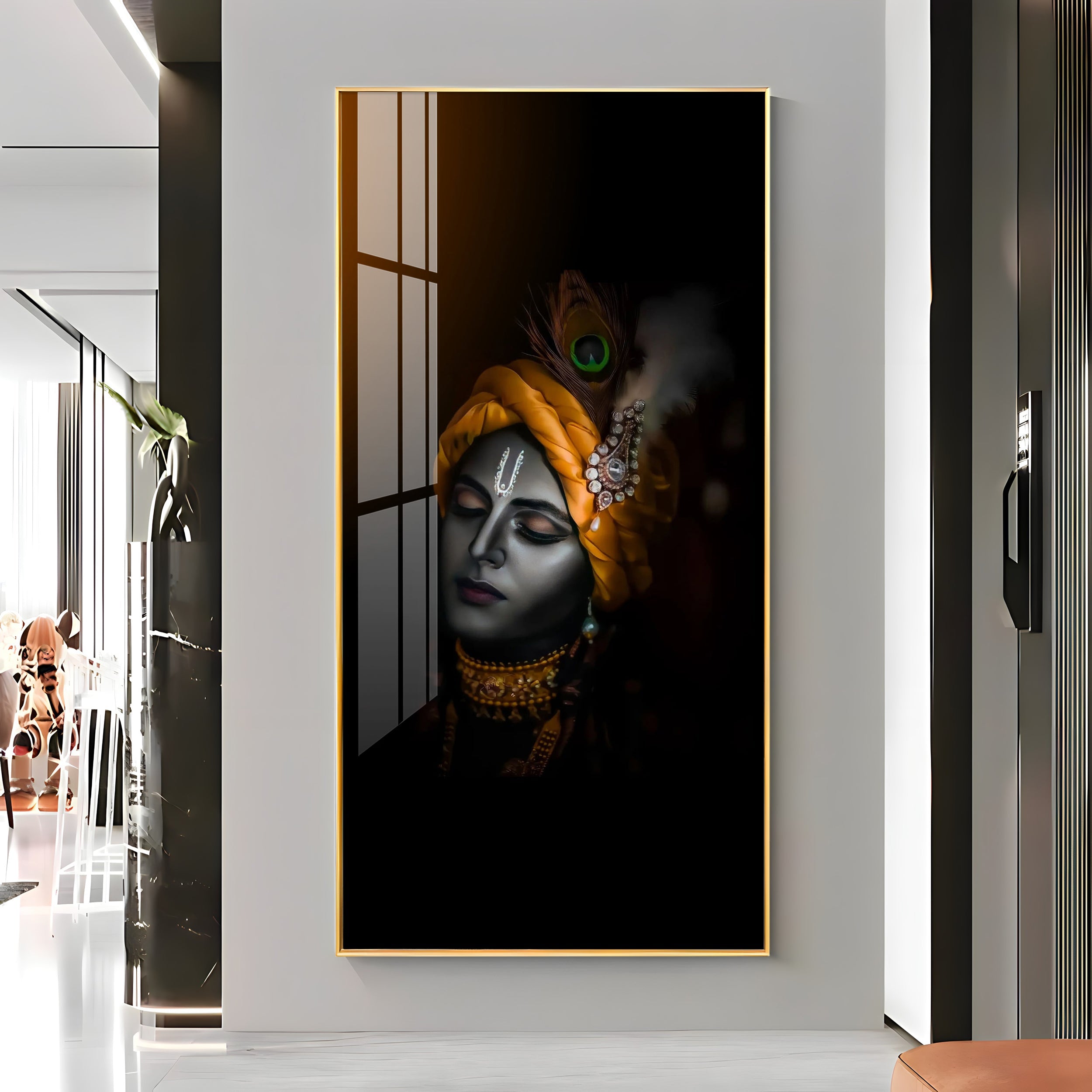 Lord Krishna Premium Acrylic Vertical Wall Art