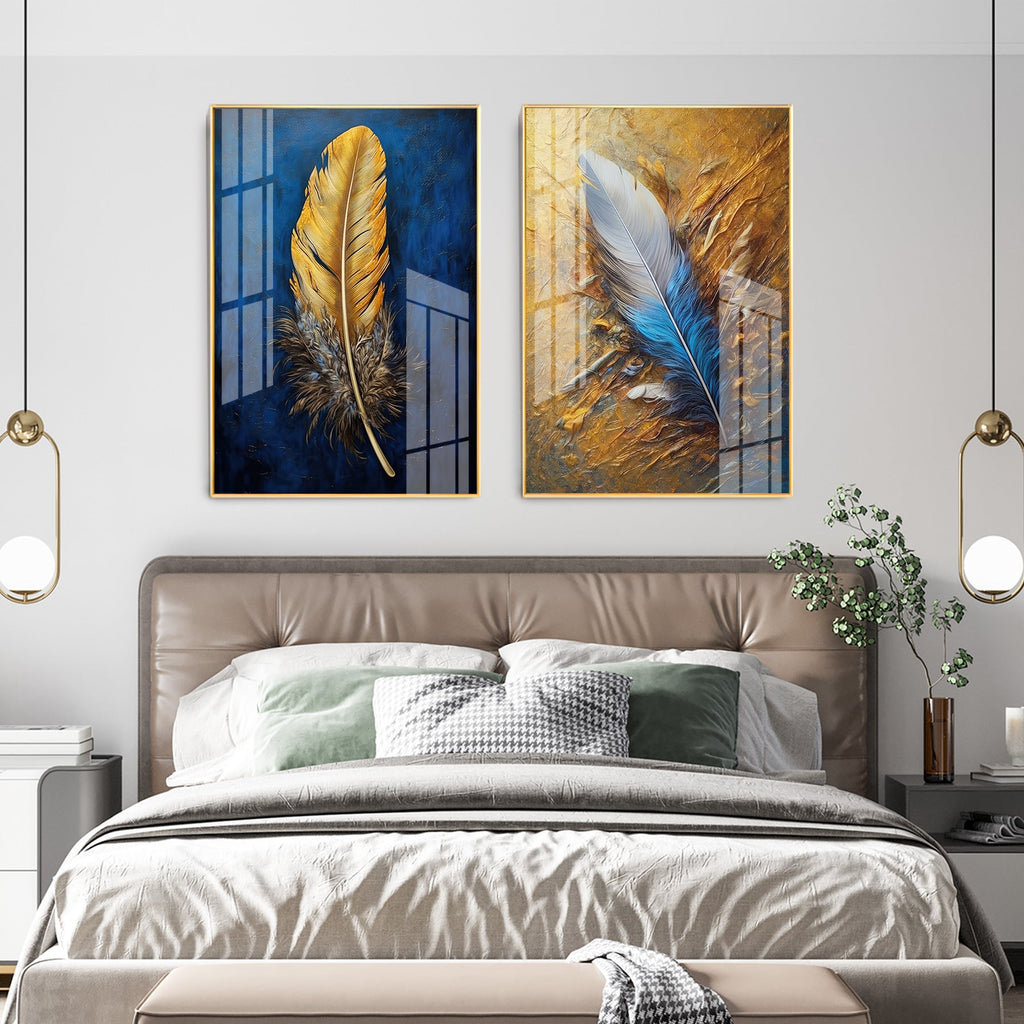 Feathered Elegance Premium Acrylic Vertical Wall Art (Set Of 2)