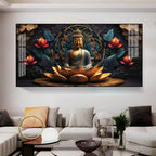 Buddha's Reflection With Sacred Lotus Premium Acrylic Horizontal Wall Art