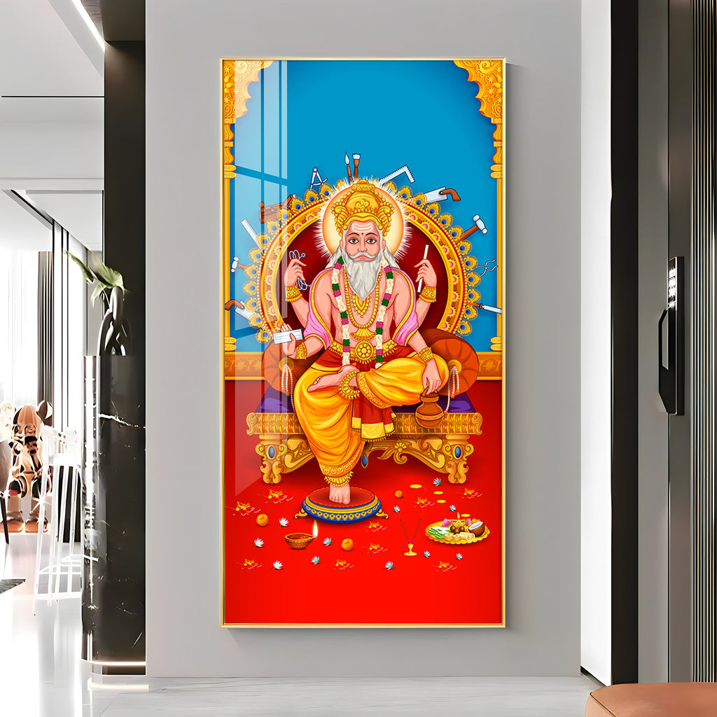 Lord Vishwakarma Premium Acrylic Vertical Wall Art