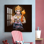 Lord Hanuman Ji and Neem Karoli Baba Premium Acrylic Square Wall Art