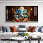 Lord Ganesha Holding Shell Premium Acrylic Horizontal Wall Art