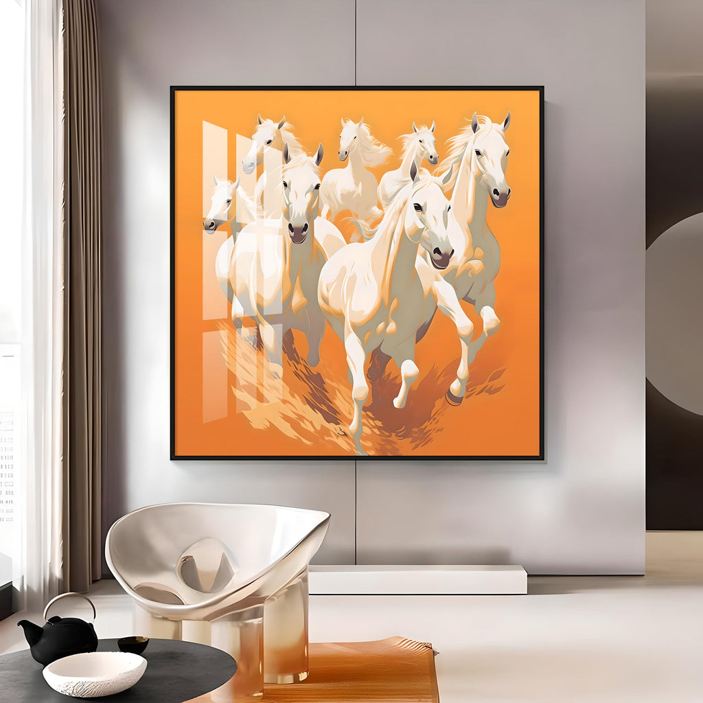 Lucky White Horses Premium Acrylic Square Wall Art