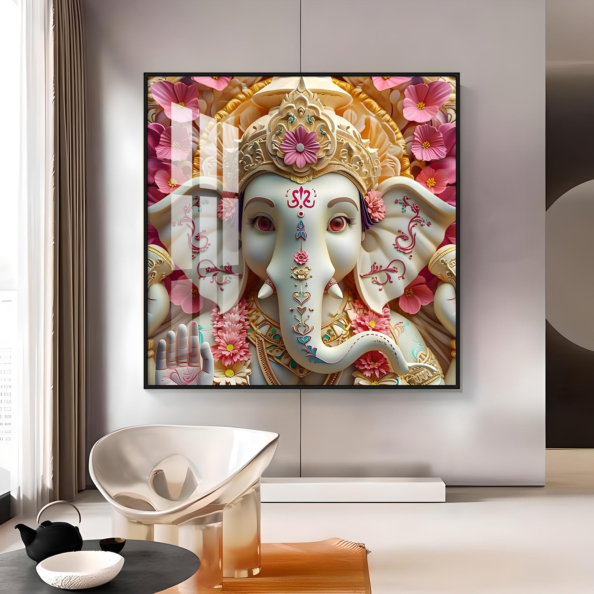 Devotional Lord Ganesh Premium Acrylic Square Wall Art