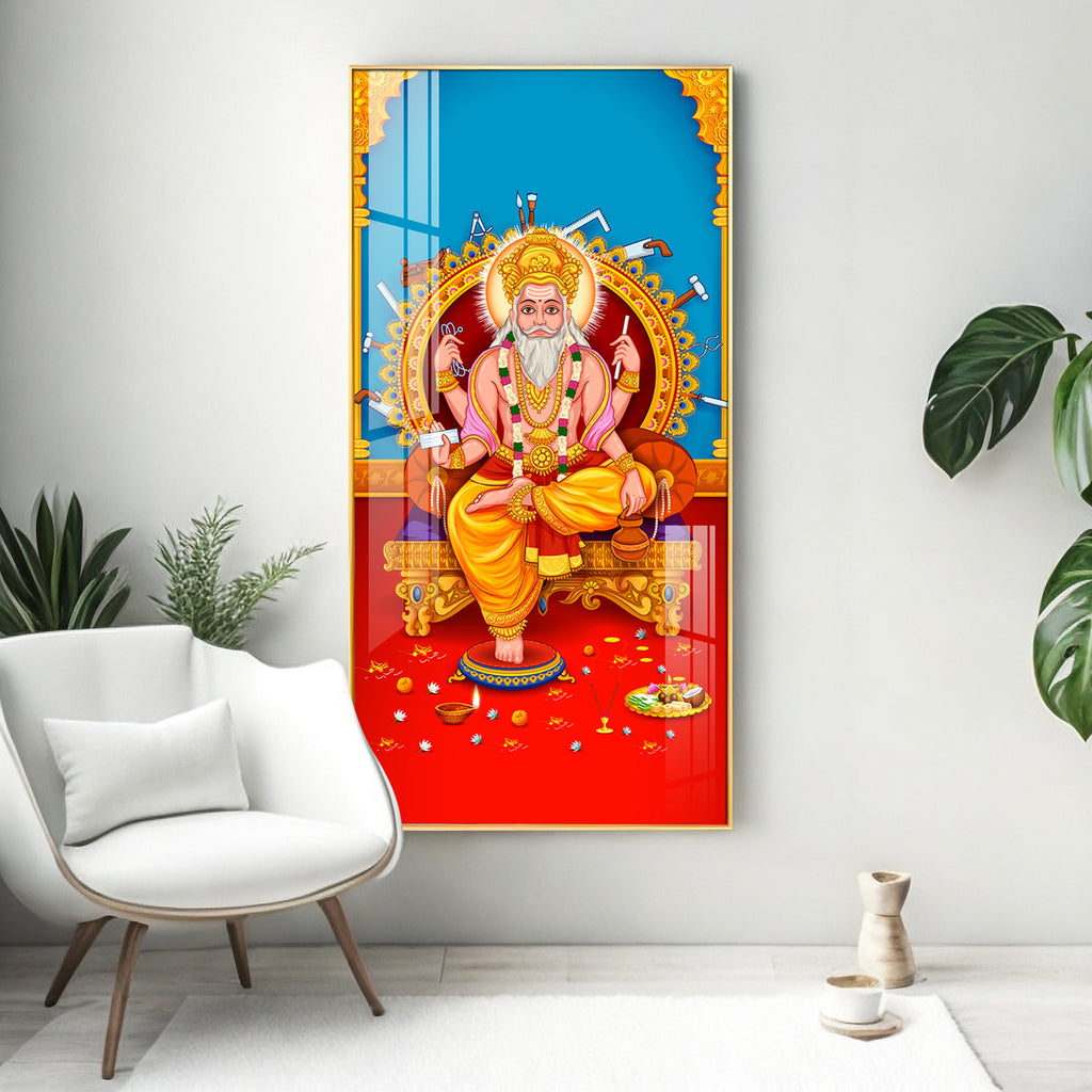 Lord Vishwakarma Premium Acrylic Vertical Wall Art