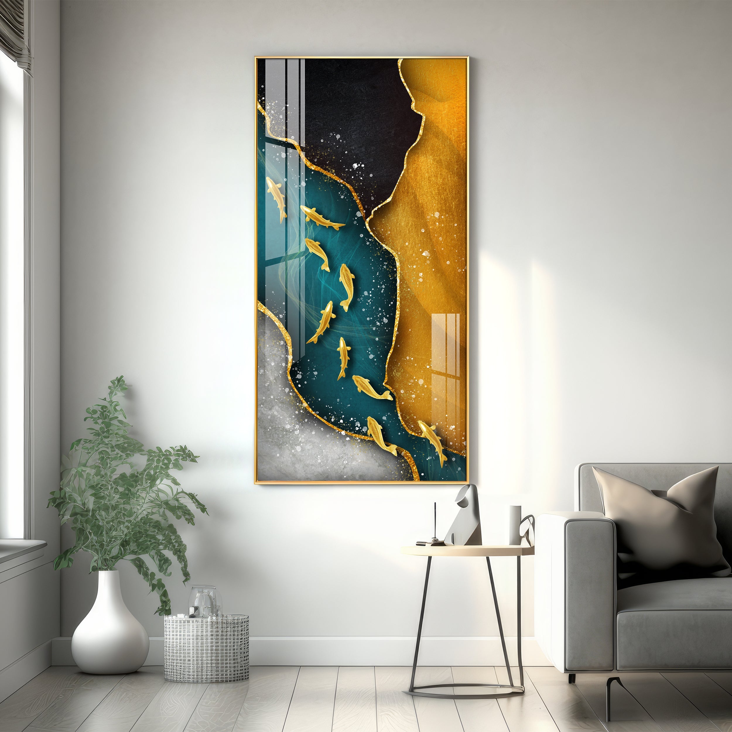 Nine Koi Fish Premium Acrylic Vertical Wall Art