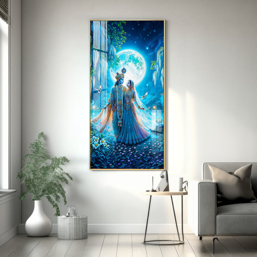 Radha Krishna In Twilight Premium Acrylic Vertical Wall Art