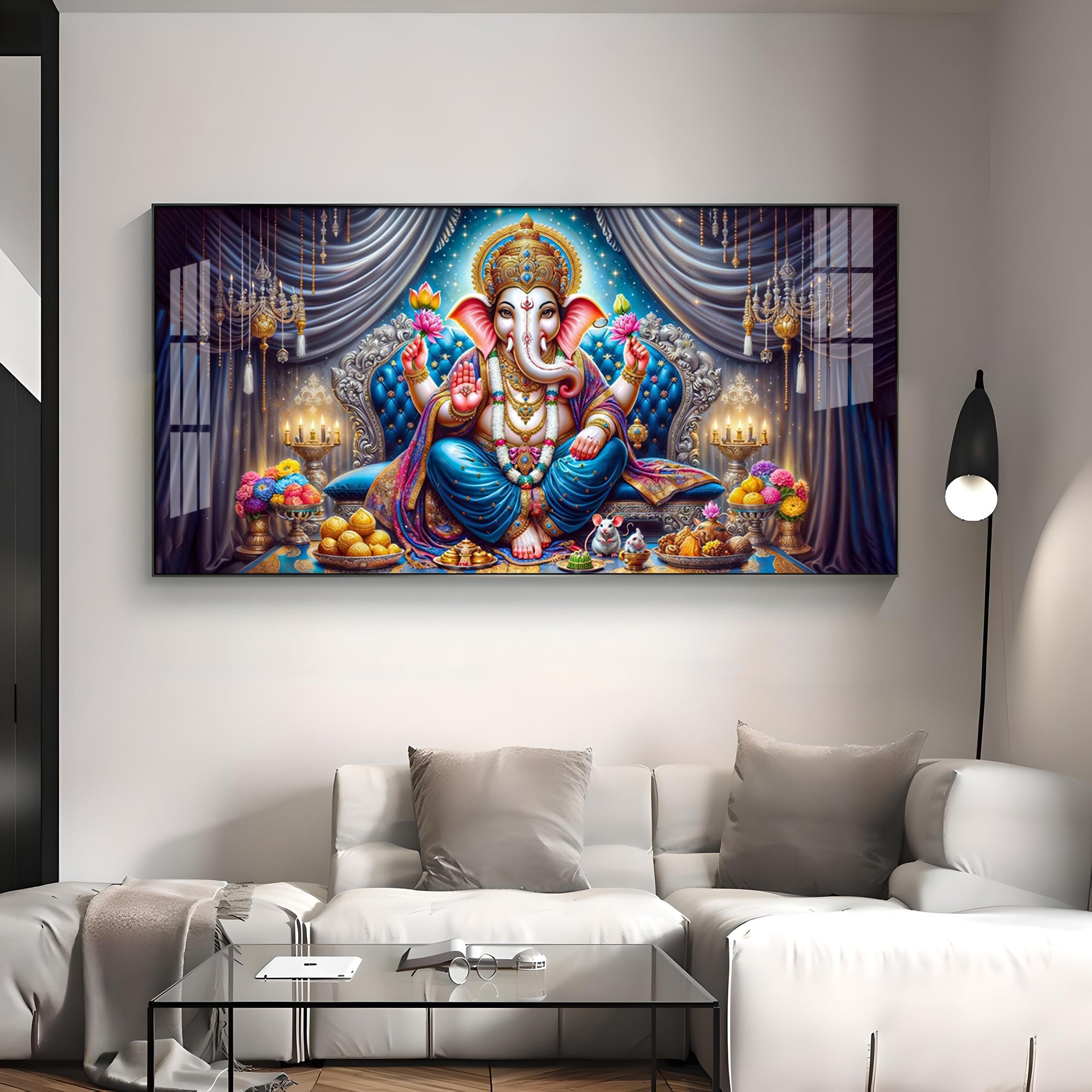 Lord Ganesha With Laddu Premium Acrylic Horizontal Wall Art
