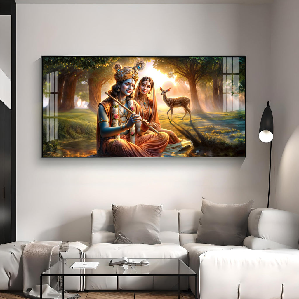 Krishna and Radha Living Portrait Premium Acrylic Horizontal Wall Art