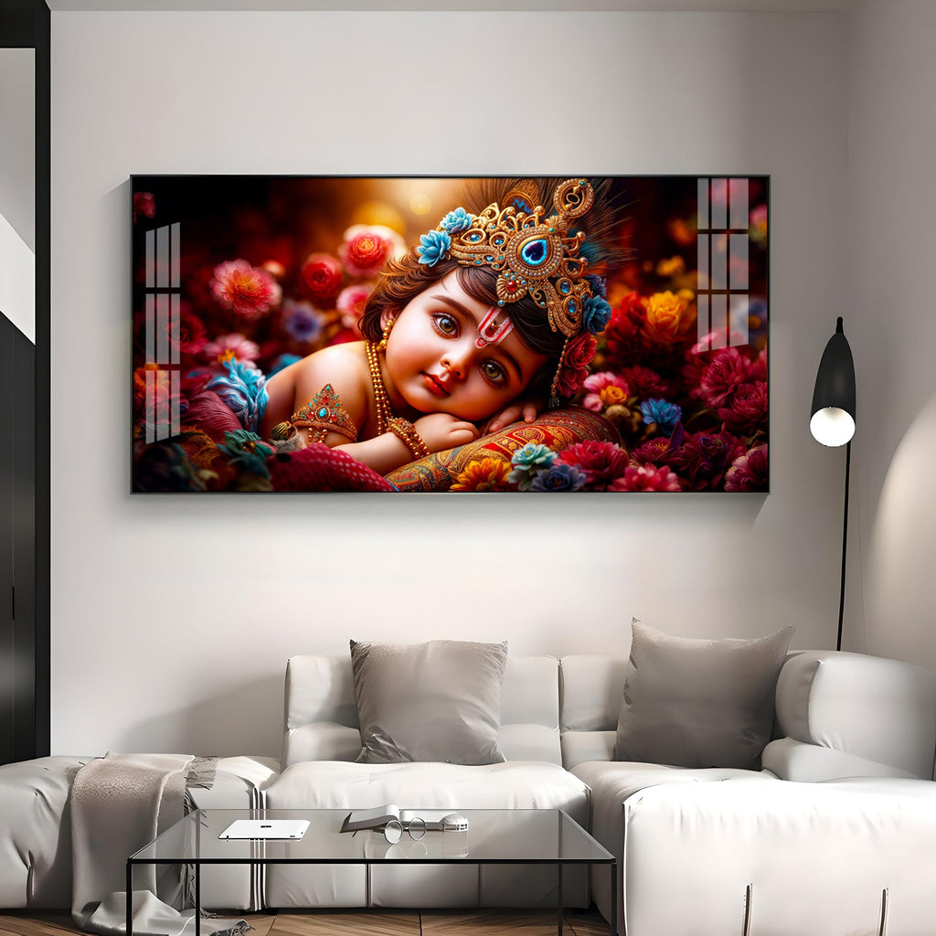 Cute Little Krishna Premium Acrylic Horizontal Wall Art