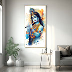 Shree Krishna With Flute Premium Acrylic Vertical Wall Art