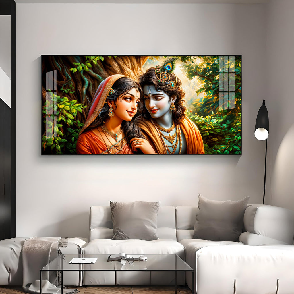 Krishna and Radha in Tranquility Premium Acrylic Horizontal Wall Art