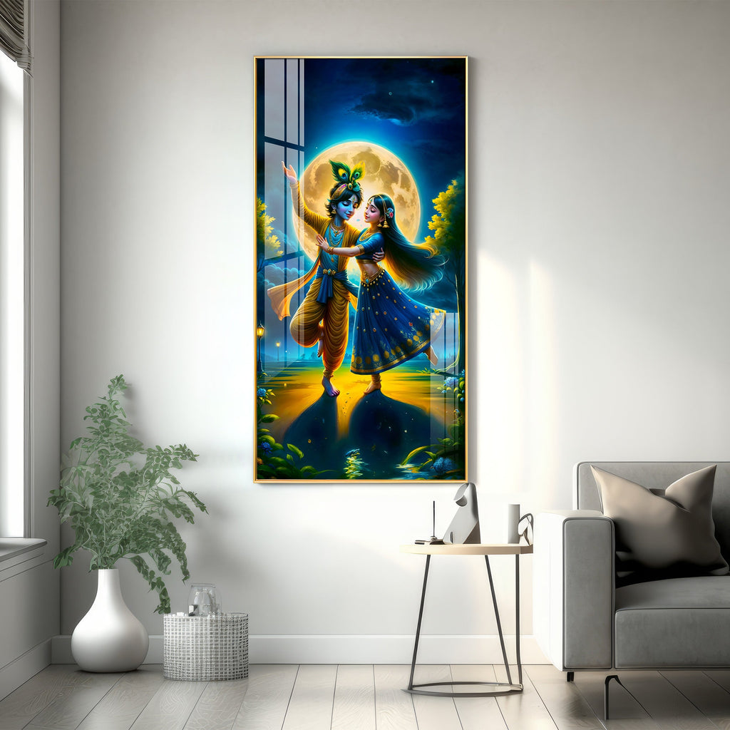 Radha Krishna Dancing Premium Acrylic Vertical Wall Art