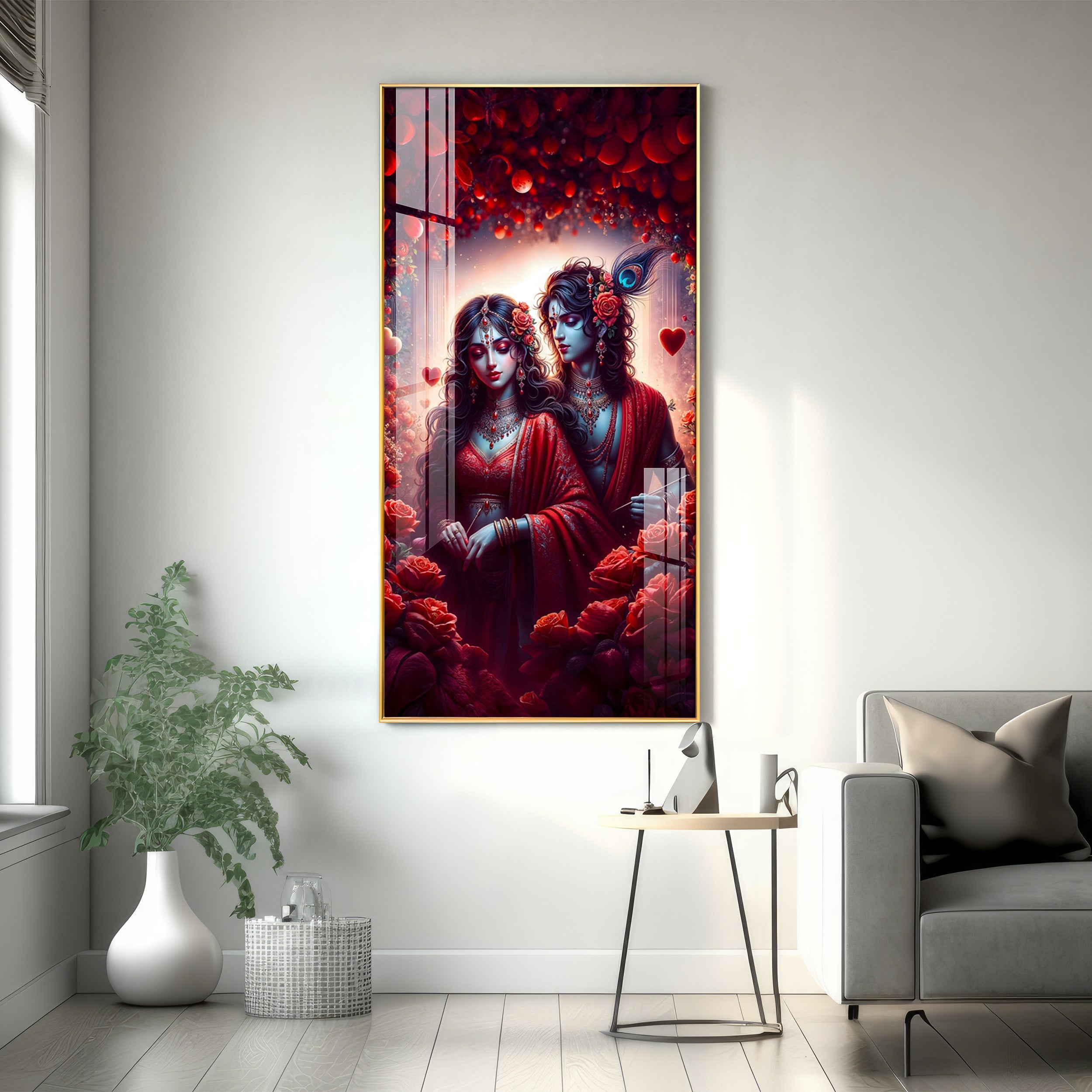 Krishna & Radha Affection Premium Acrylic Vertical Wall Art