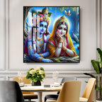 Radha Krishna In Vatika Premium Acrylic Square Wall Art