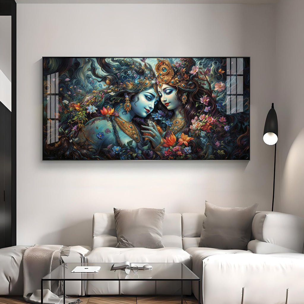 Mystical Love Of Radha Krishna Premium Acrylic Horizontal Wall Art