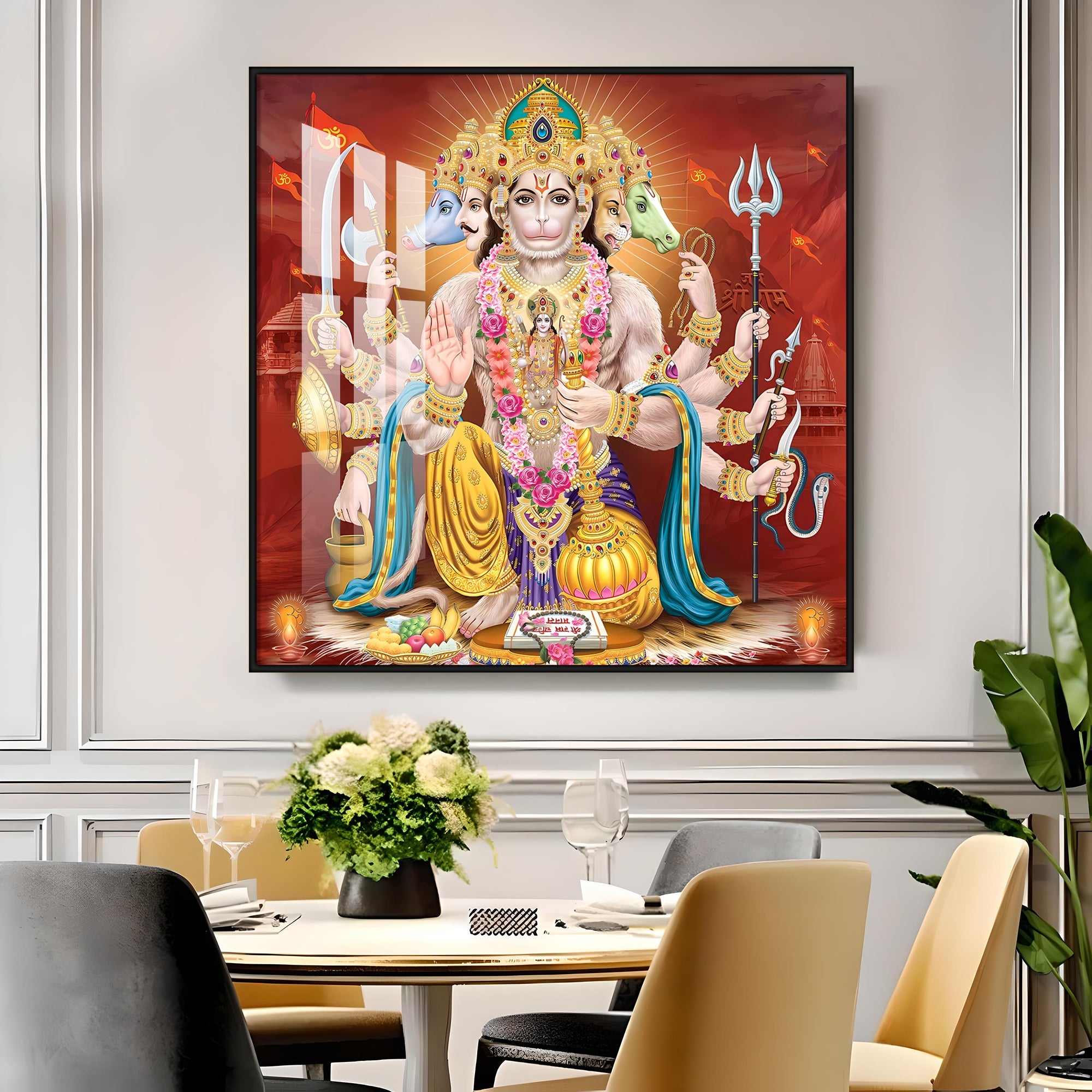 Panchmukhi Hanuman Premium Acrylic Square Wall Art
