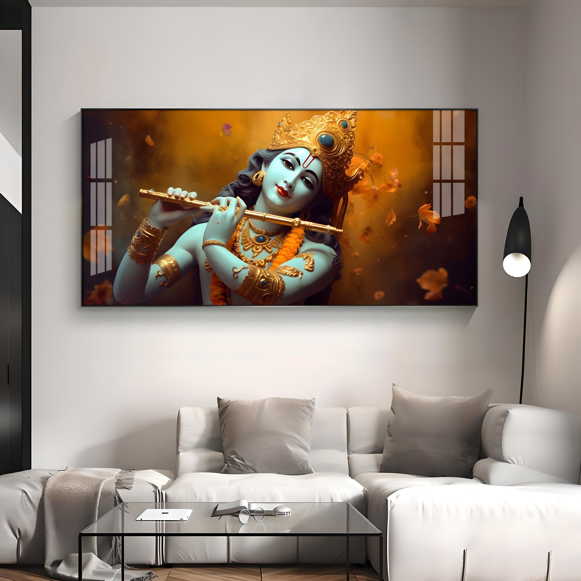 Om Jai Shree Krishna Premium Acrylic Horizontal Wall Art