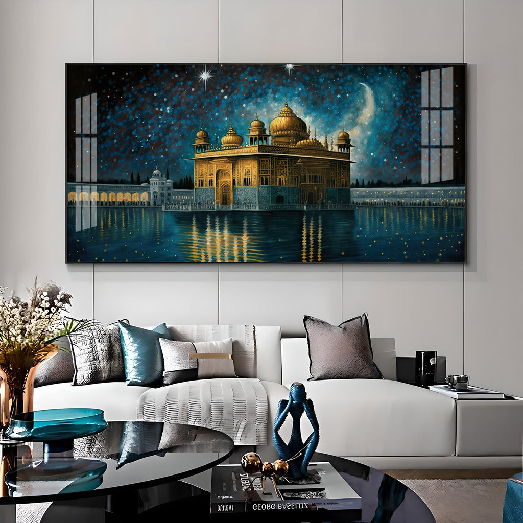 Beautiful Golden Temple With Constellation Premium Acrylic Horizontal Wall Art