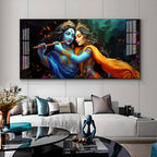 Radha Krishna Playing Bansuri Premium Acrylic Horizontal Wall Art