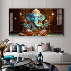 Lord Ganesha Holding Shell Premium Acrylic Horizontal Wall Art