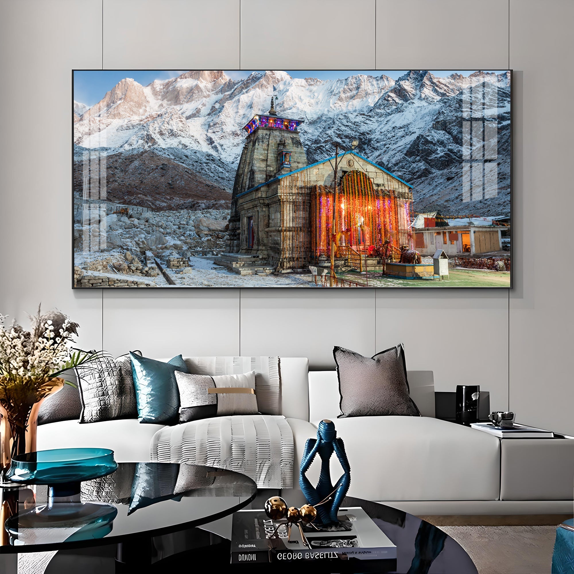 Holy Kedarnath Temple Premium Acrylic Horizontal Wall Art