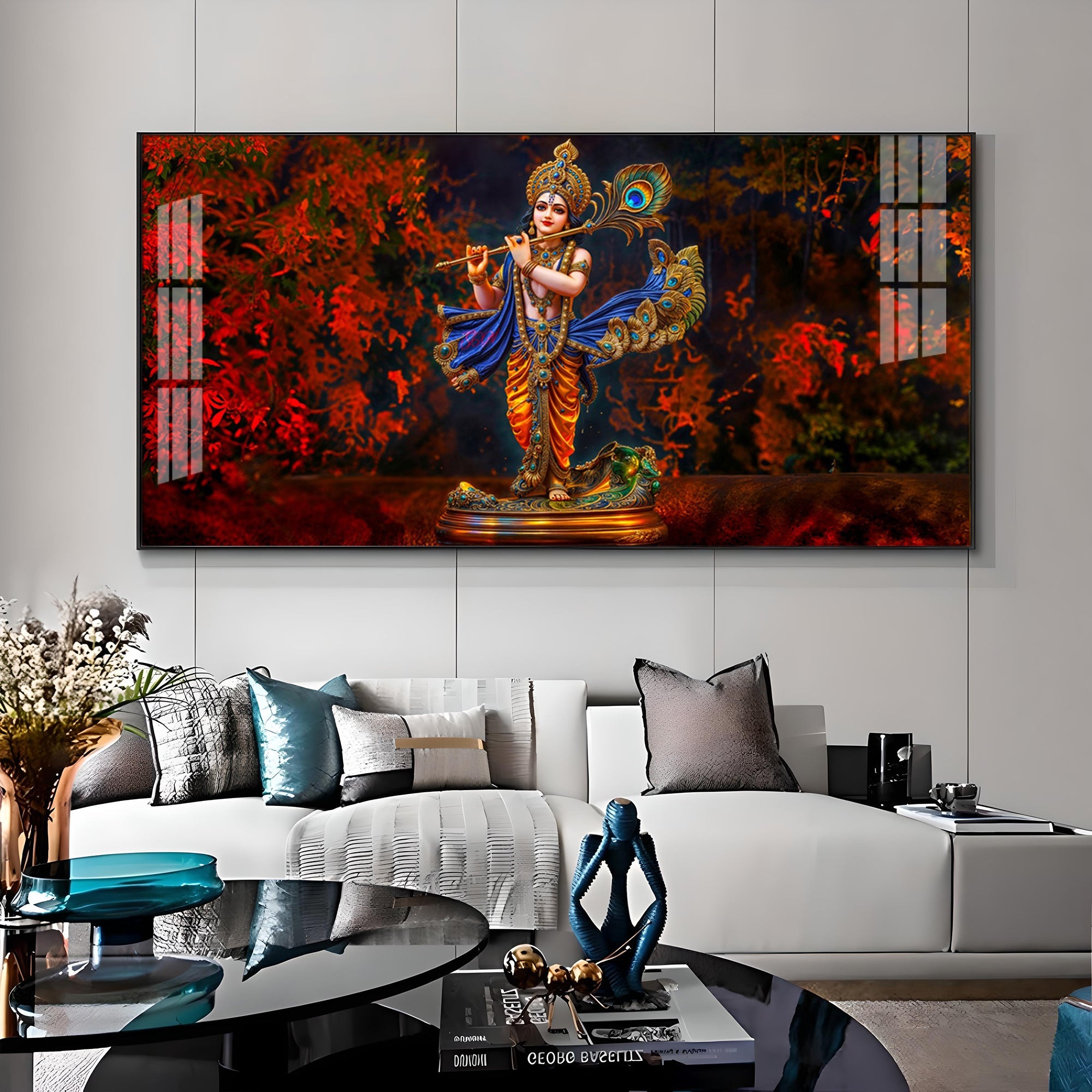 Little Keshava With Flute Premium Acrylic Horizontal Wall Art