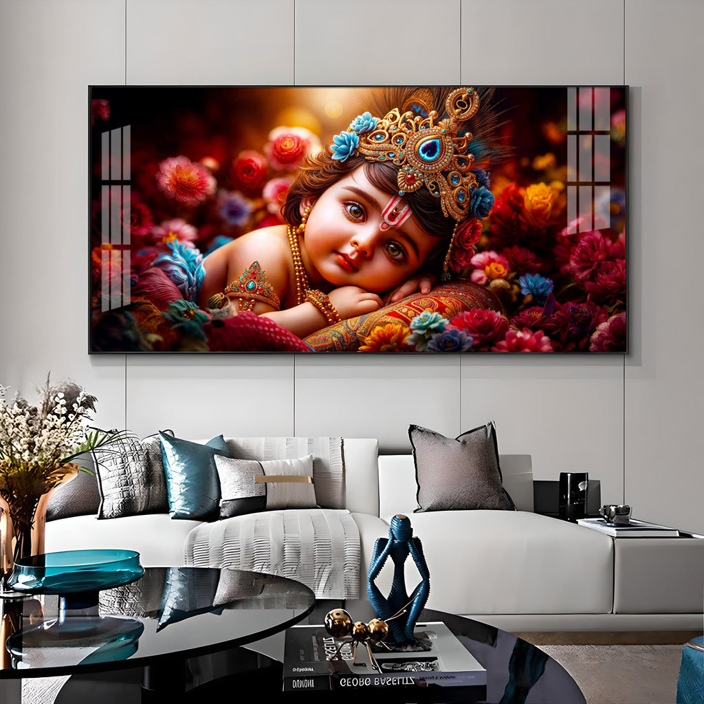 Cute Little Krishna Premium Acrylic Horizontal Wall Art