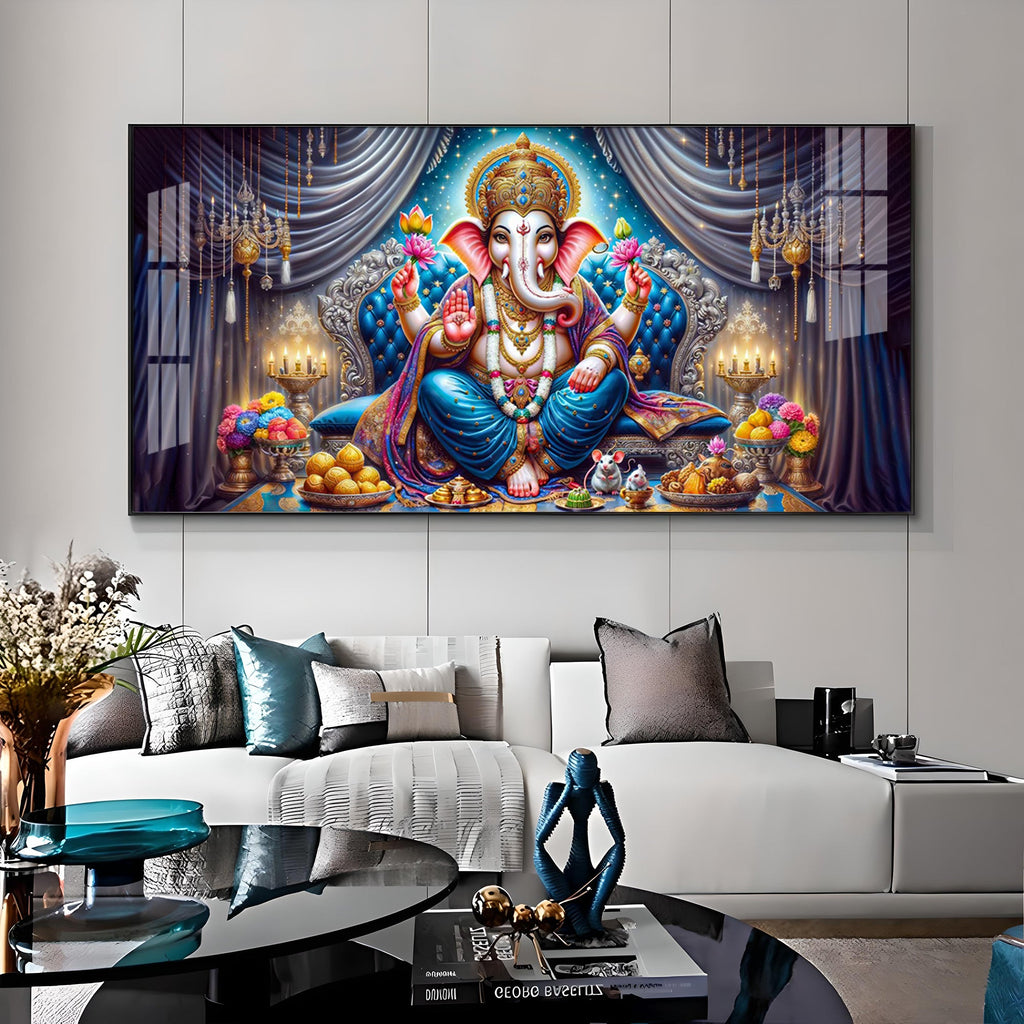 Lord Ganesha With Laddu Premium Acrylic Horizontal Wall Art
