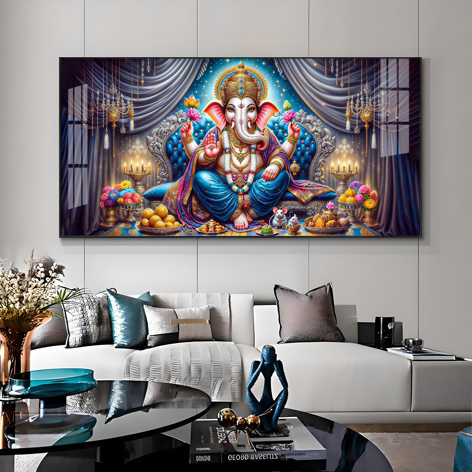 Lord Ganesha With Laddu Premium Acrylic Horizontal Wall Art