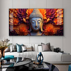 Buddha With Blooming Flower Premium Acrylic Horizontal Wall Art