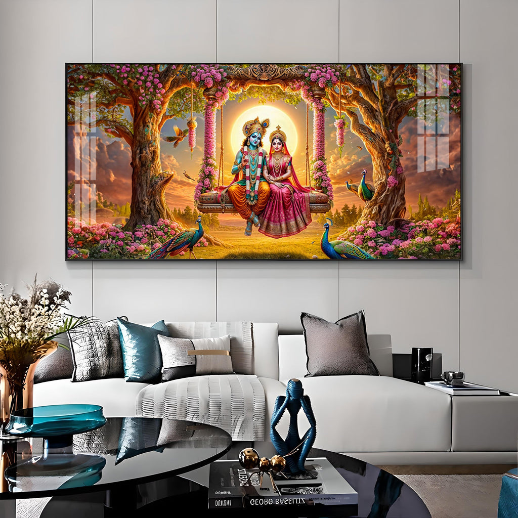 Krishna and Radha SeeSaw Premium Acrylic Horizontal Wall Art