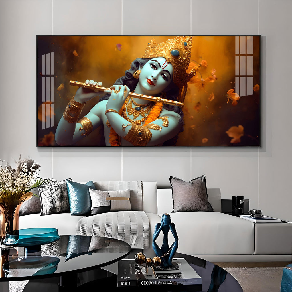 Om Jai Shree Krishna Premium Acrylic Horizontal Wall Art