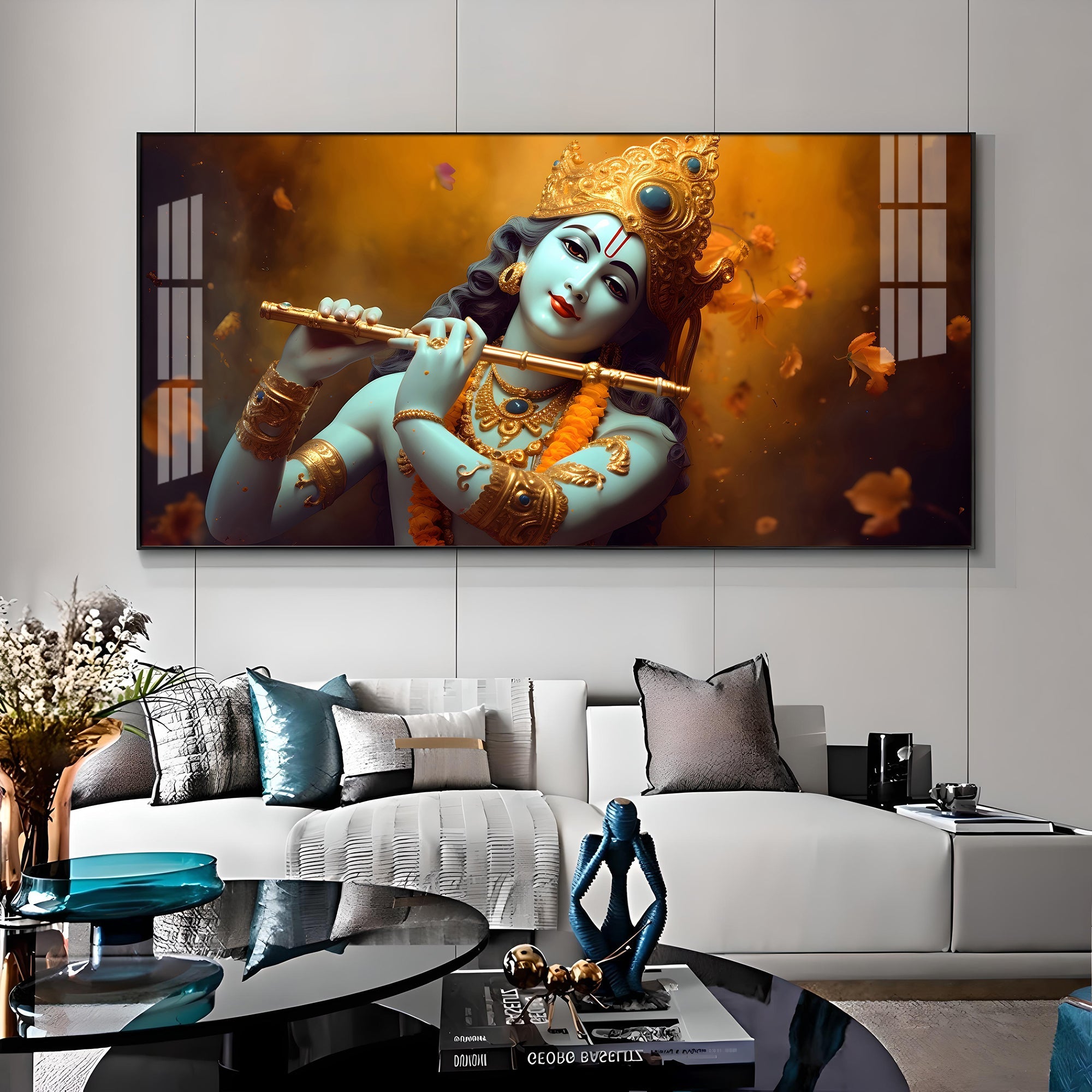 Om Jai Shree Krishna Premium Acrylic Horizontal Wall Art