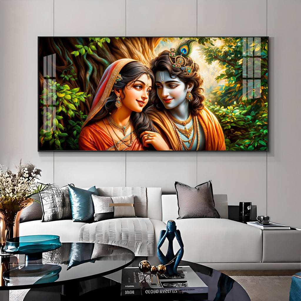 Krishna and Radha in Tranquility Premium Acrylic Horizontal Wall Art
