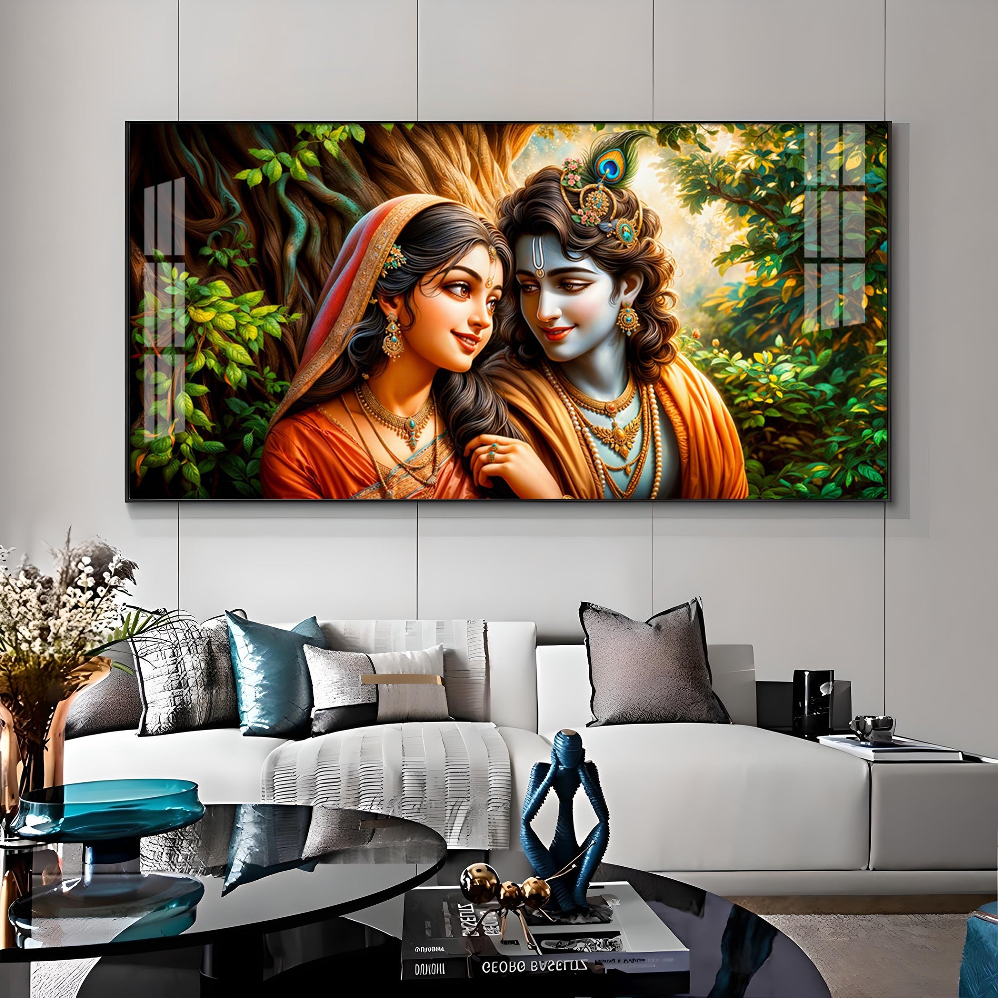 Krishna and Radha in Tranquility Premium Acrylic Horizontal Wall Art