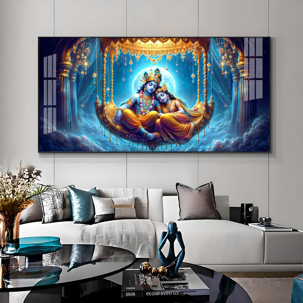 Krishna and Radha Harmony Premium Acrylic Horizontal Wall Art