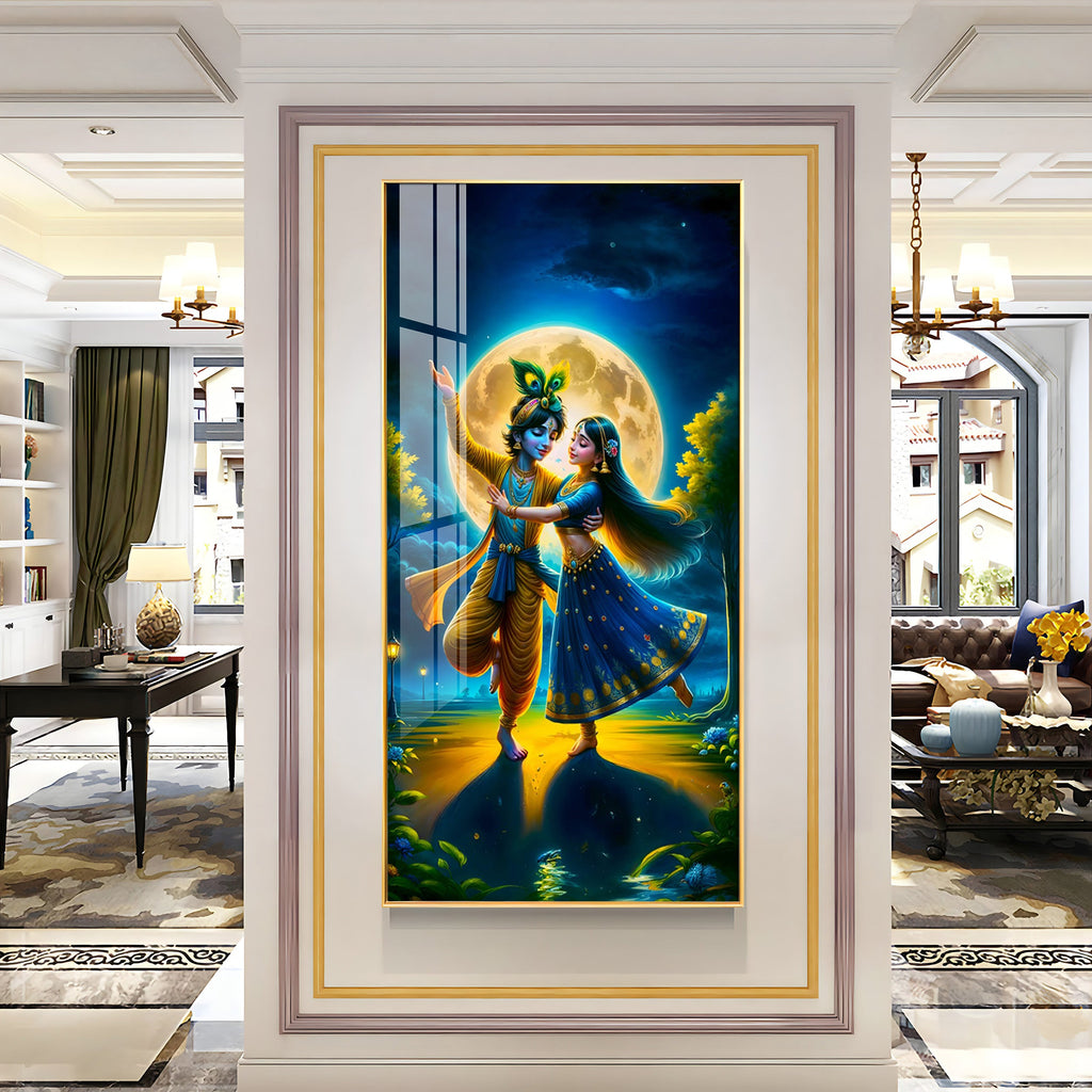 Radha Krishna Dancing Premium Acrylic Vertical Wall Art